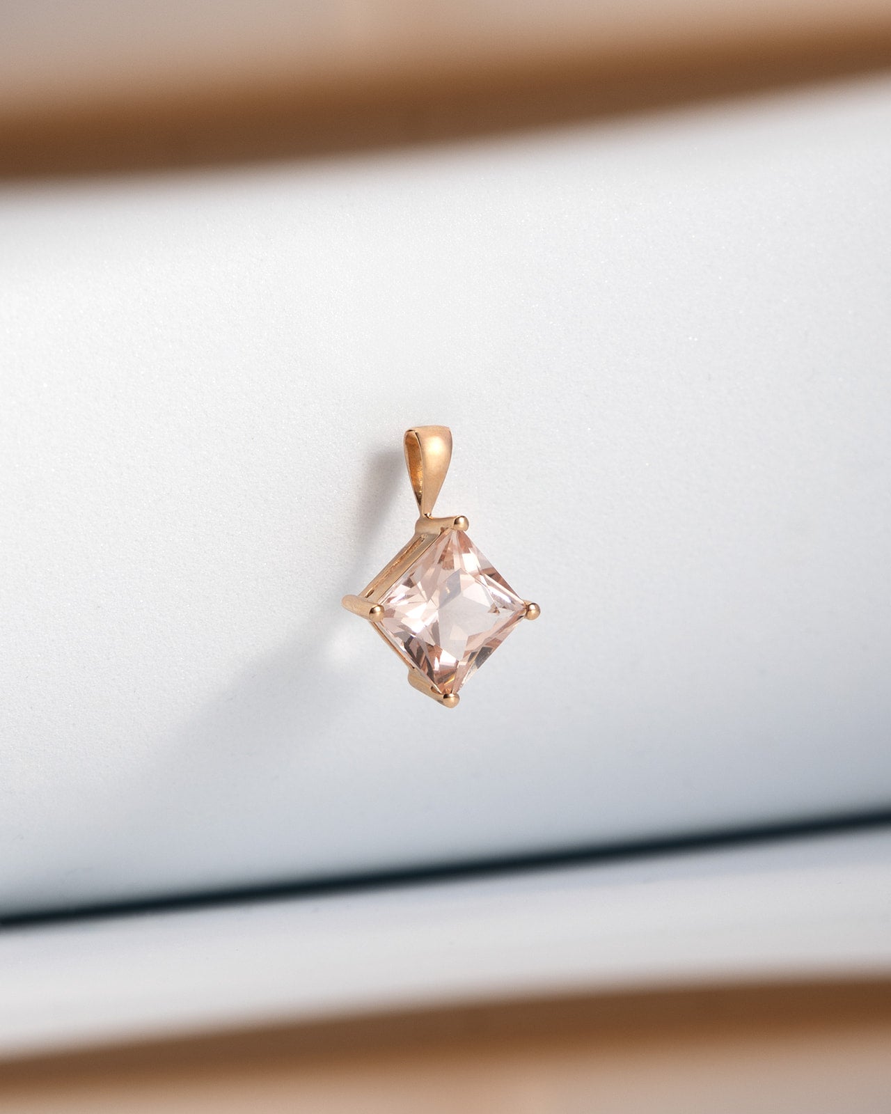 Princess Cut Morganite Pendant in Rose Gold