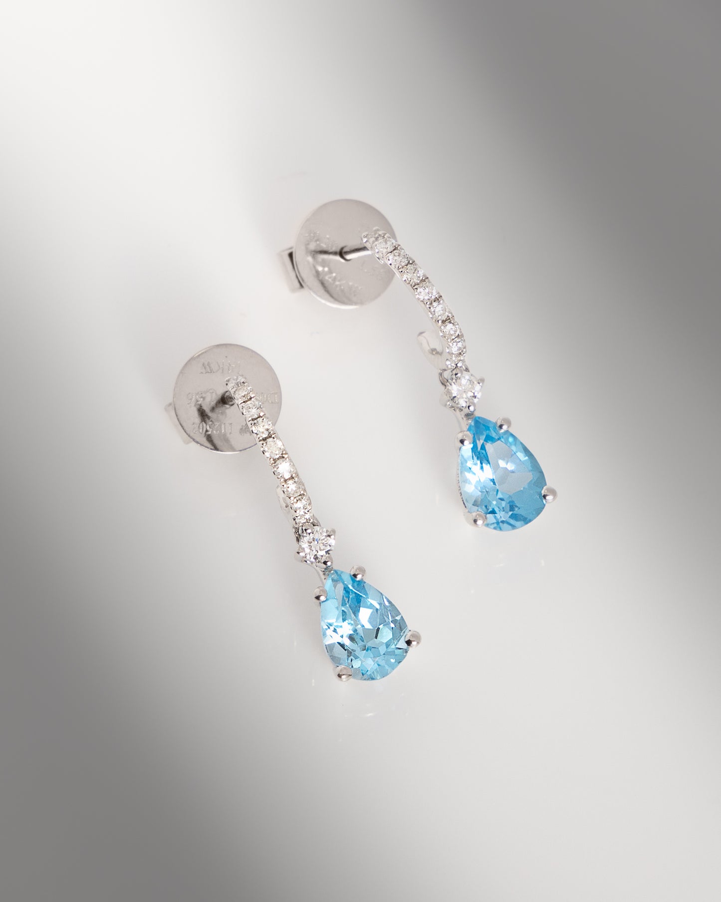 Blue Topaz & Diamonds Circle Drop Earrings in White Gold