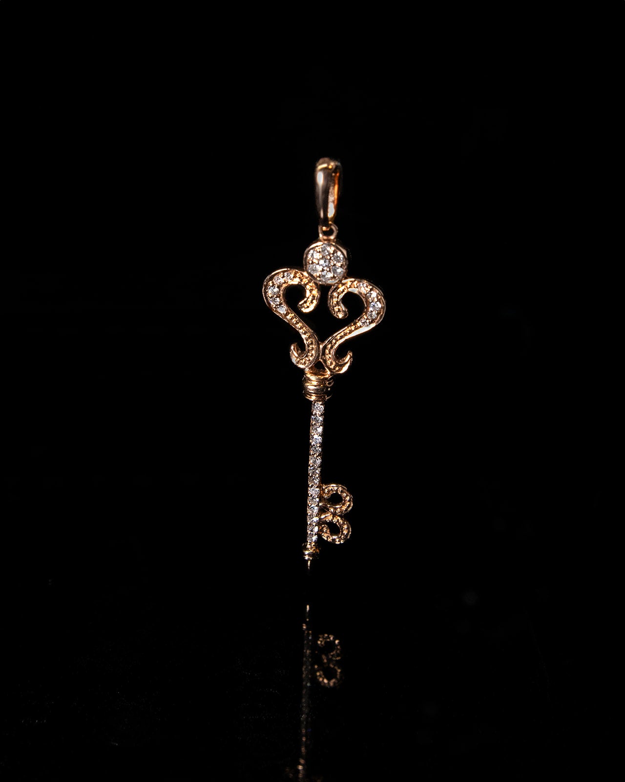 Diamond Key Pendant in Rose Gold