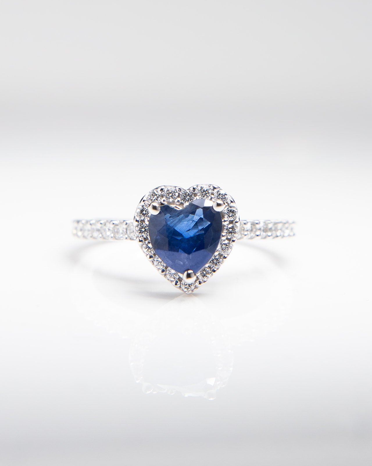 Blue Heart Sapphire and Diamond Ring in White Gold