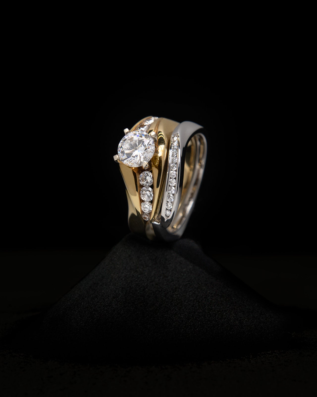 Diamond Waves Two Tone Wedding Set in White and Yellow Gold