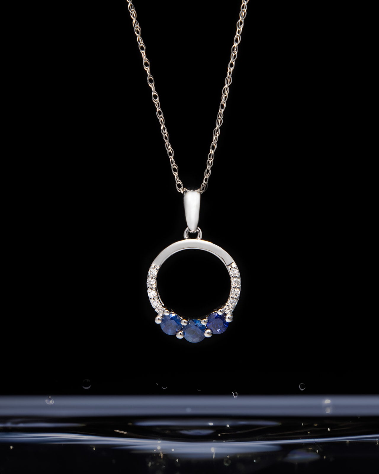 3 Round Sapphire & Diamond Circle in White Gold