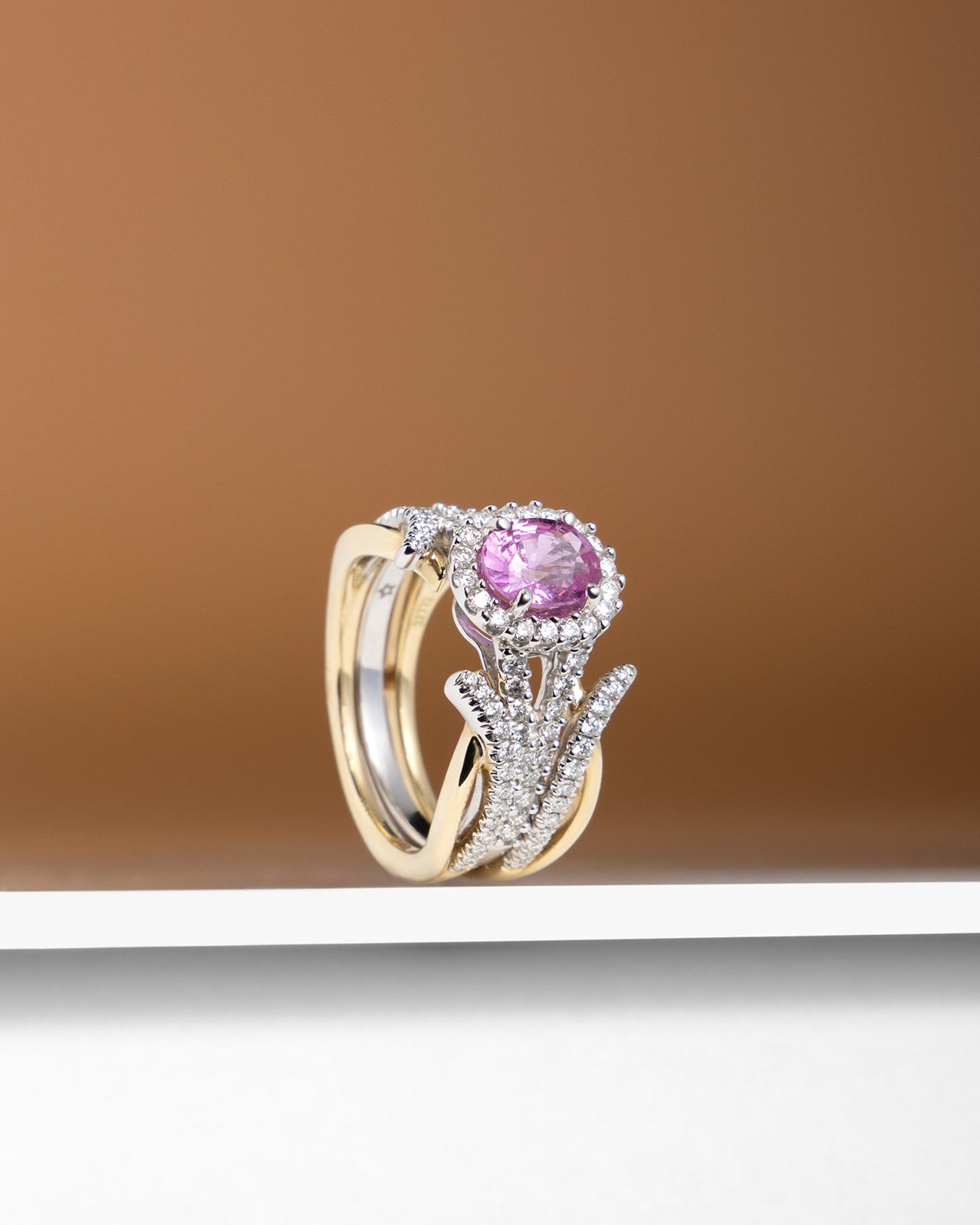 Pink Sapphire and Micro Pave Diamond Ring in White Gold
