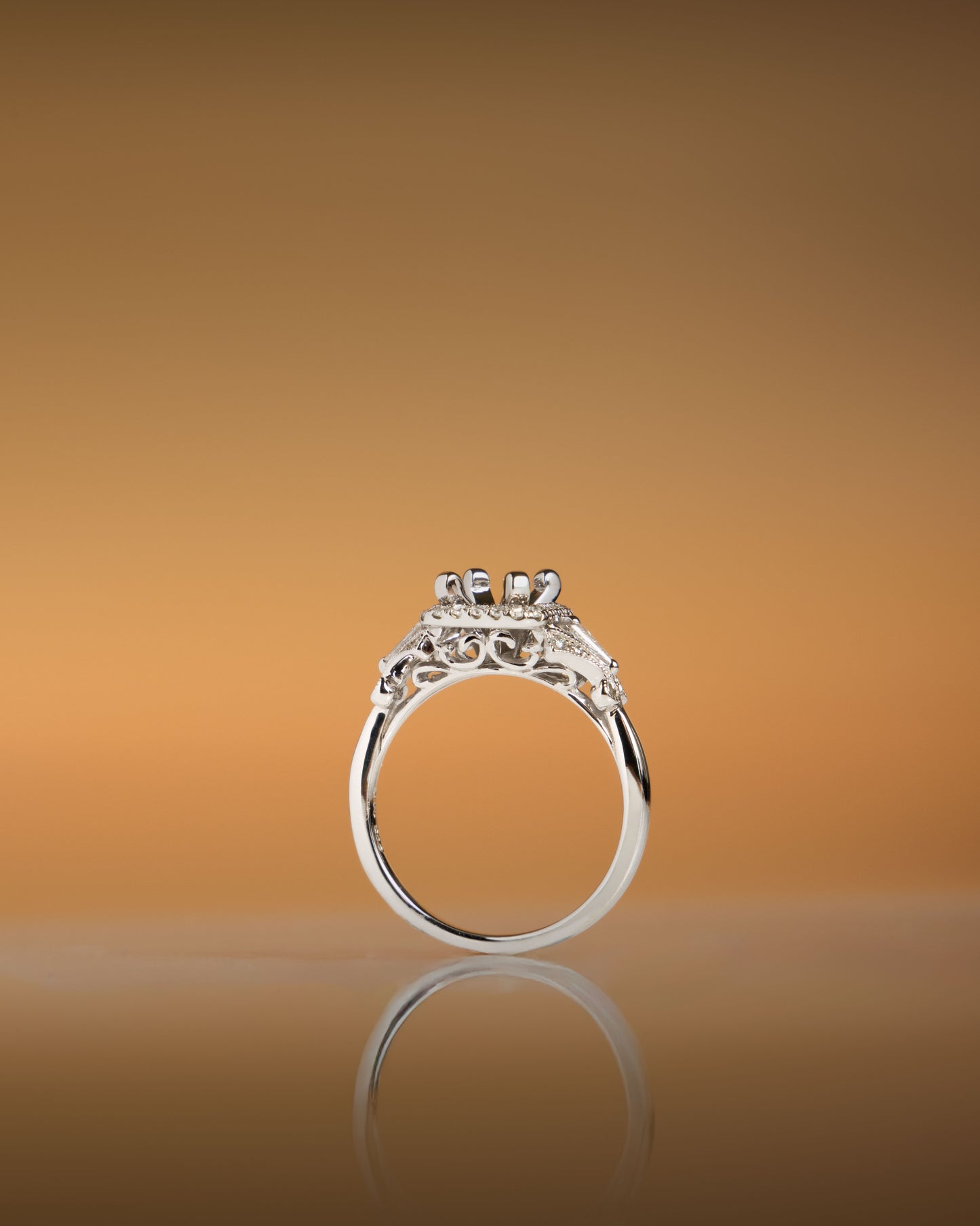 Filigree English Diamond Ring Setting in White Gold