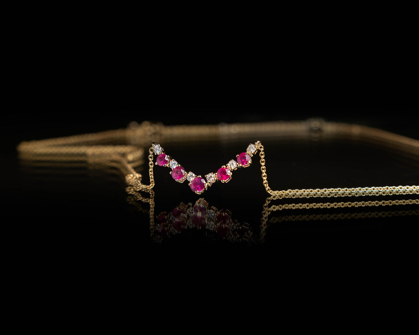 Ruby & Diamond V Pendant in Yellow Gold