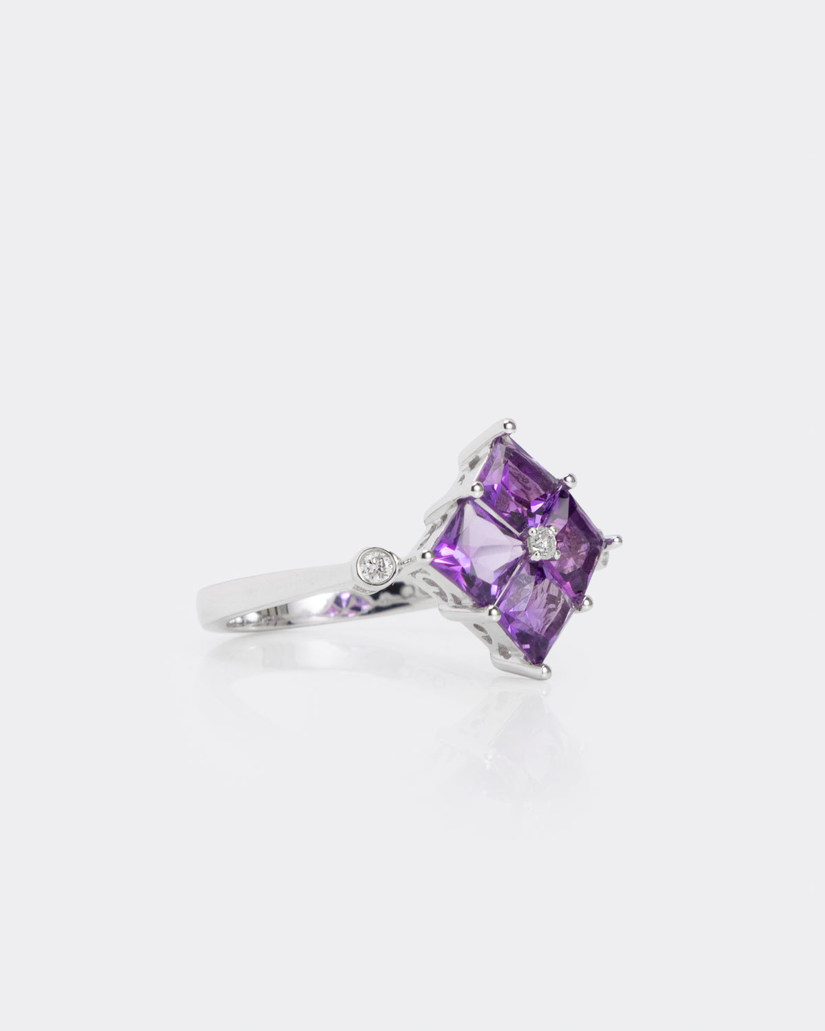 4 Amethyst & Diamond Ring in White Gold