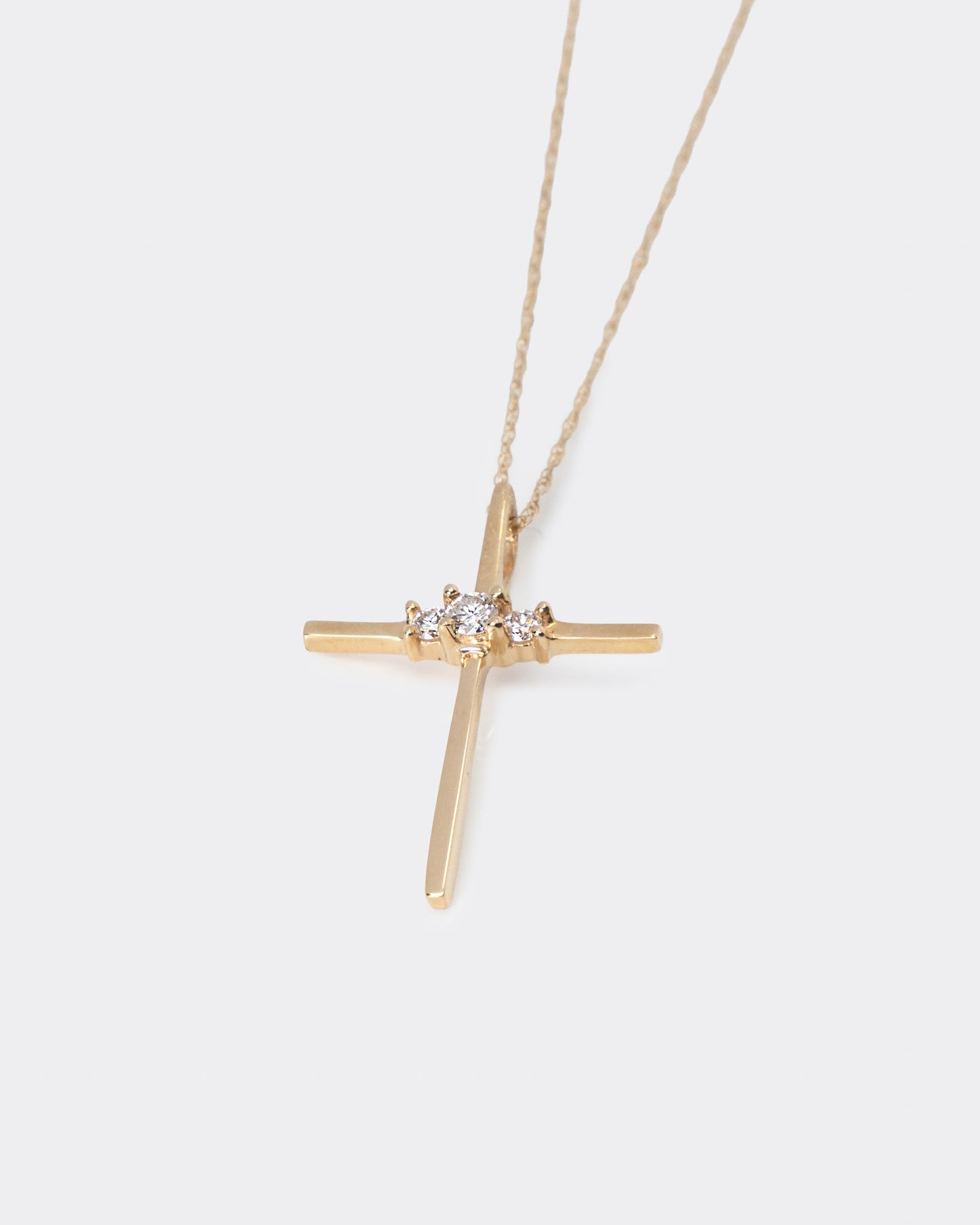 Triple Diamond Cross Pendant with Chain in Yellow Gold