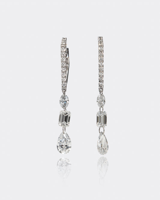 Multi-Diamond Dangle Earrings in White Gold
