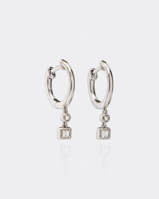 Hoop Dangle Diamond Earrings in Sterling Silver
