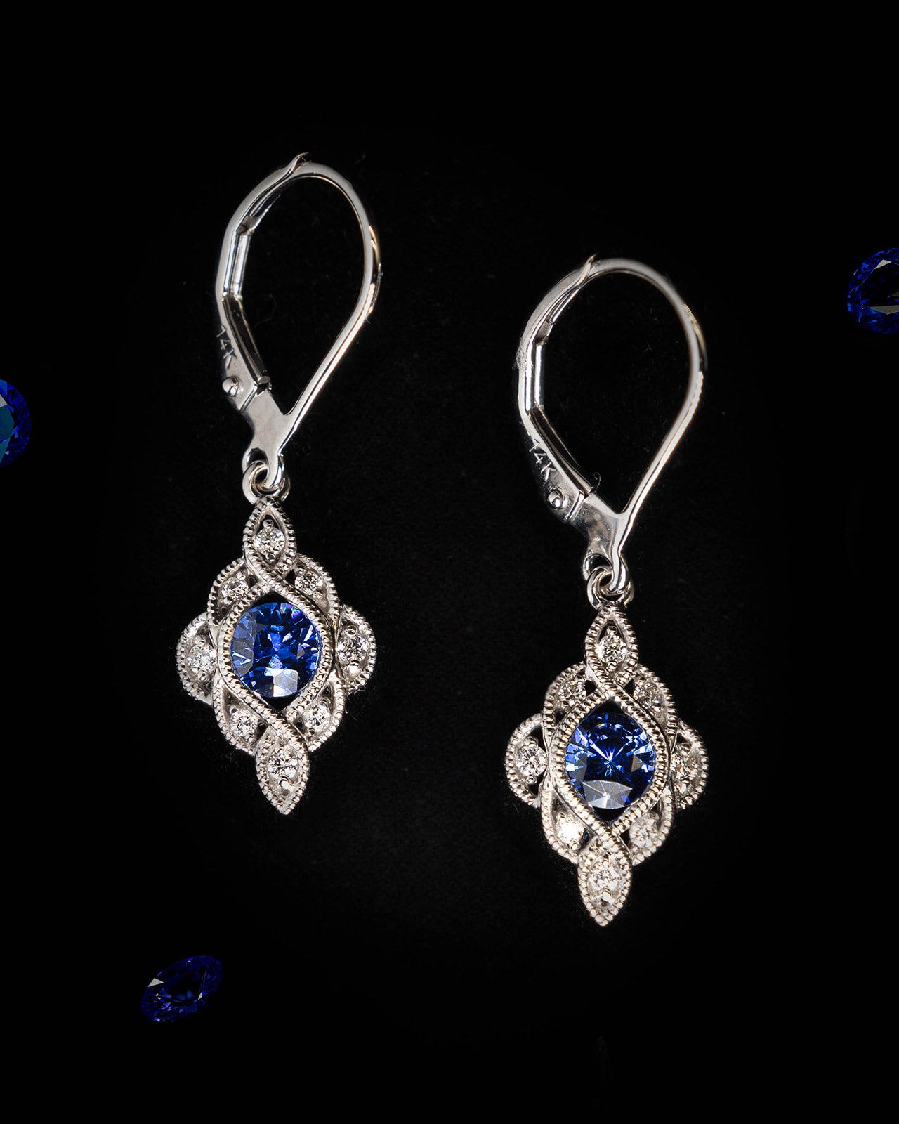 Fancy Sapphire and Diamond Earrings in White Gold