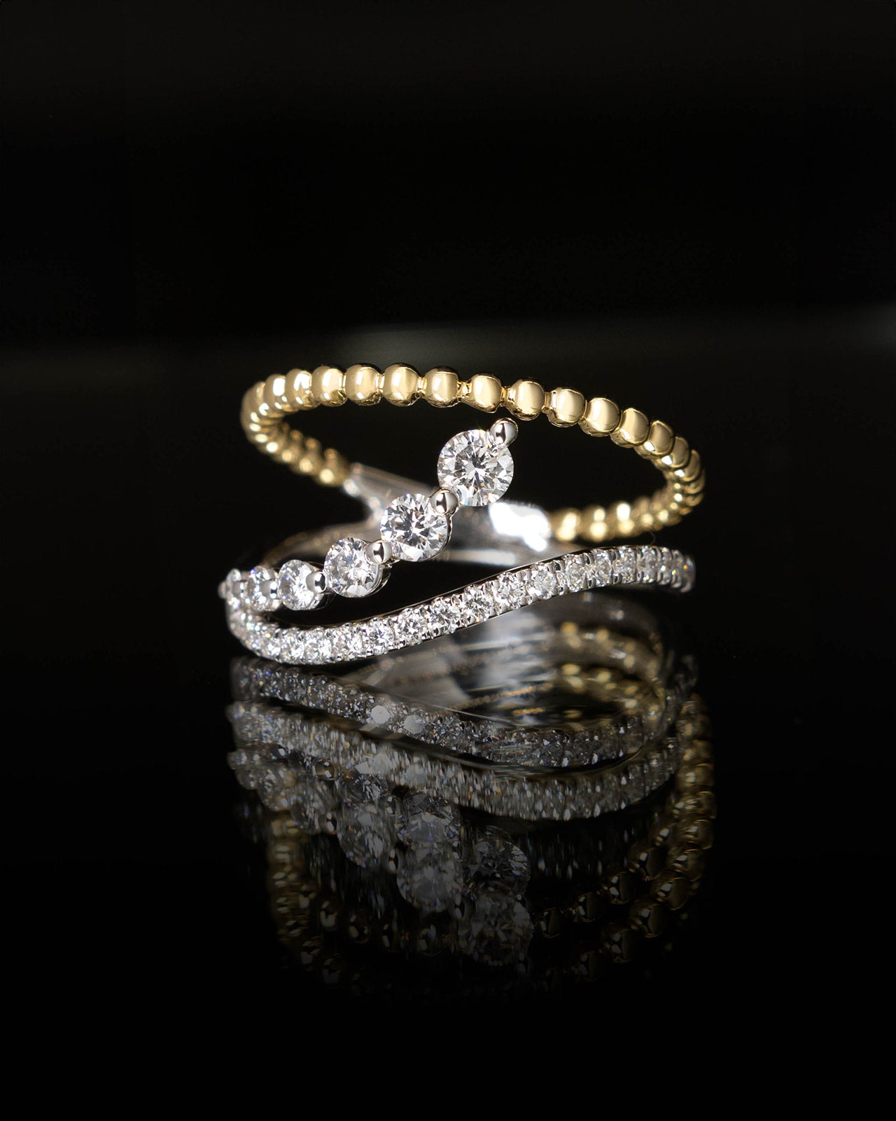 Diamond Waves Ring in Yellow and White Gold