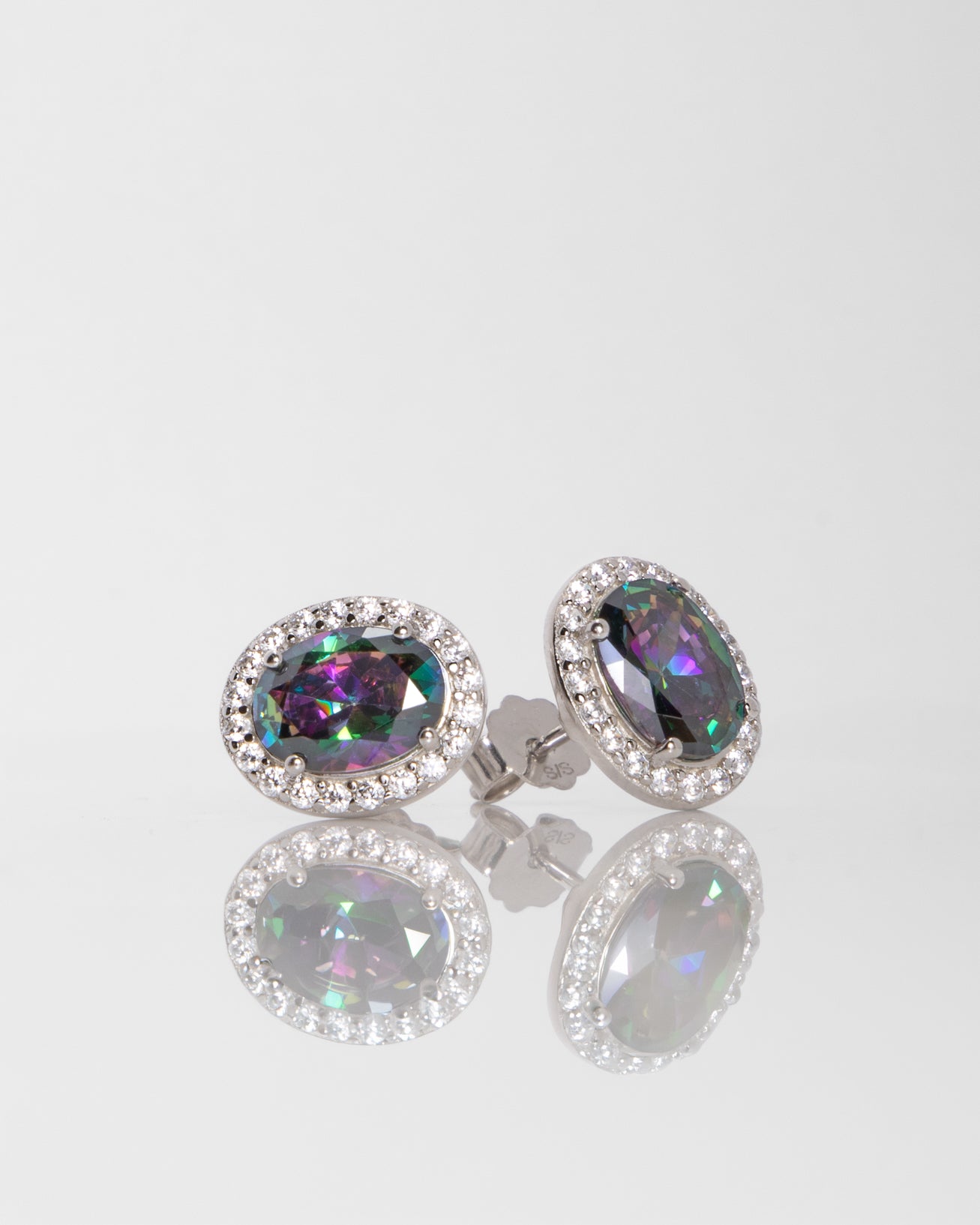 Oval Mystic Opal earrings with CZ in Sterling Silver
