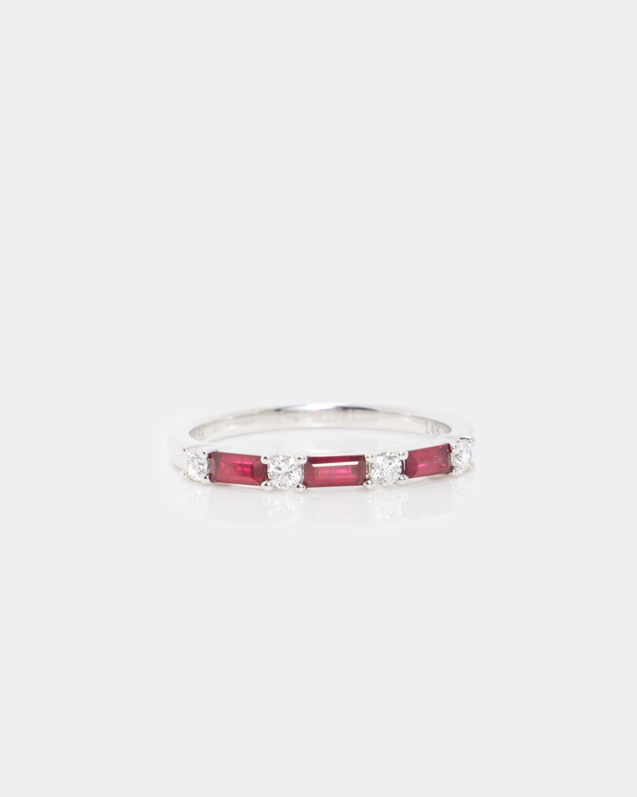 Baguette Ruby & Round Diamond Ring in White Gold