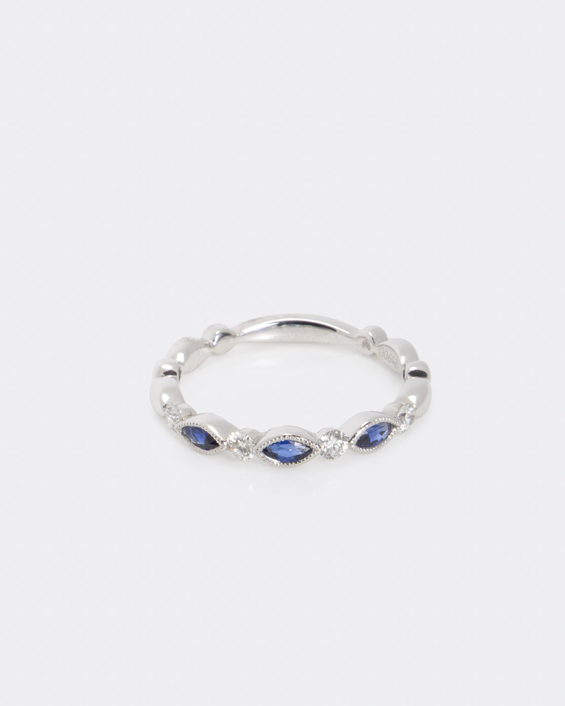 Sapphire & Diamond Platinum Milgrain Band