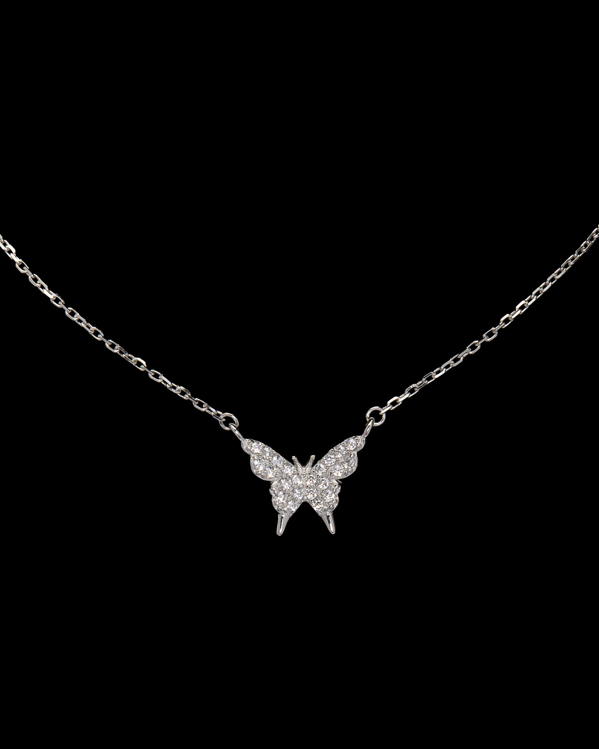 Rhodium Plated Butterfly Necklace with CZ