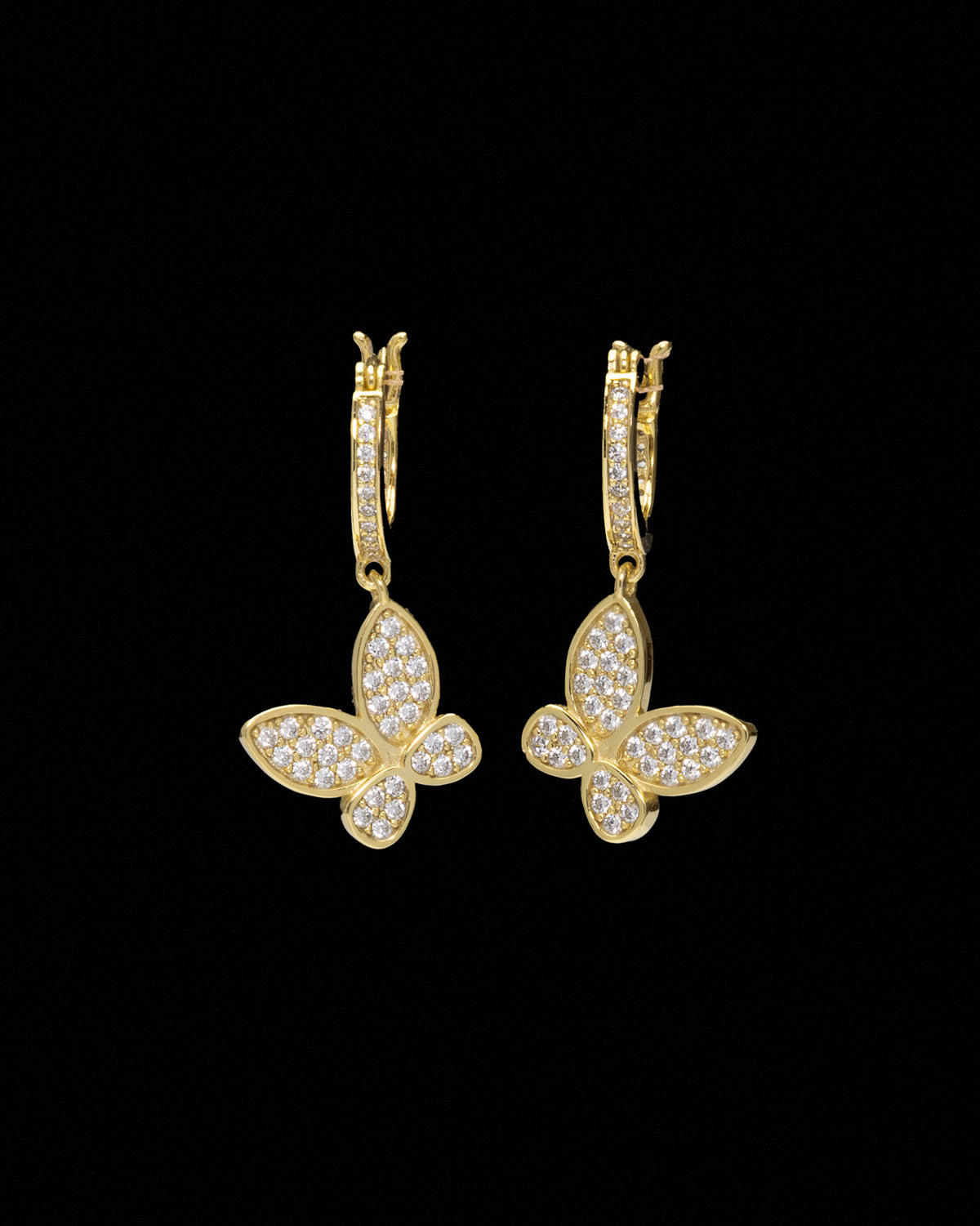 Dangle Butterfly CZ Earrings in Gold Plated Sterling Silver