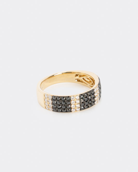 Black & White Diamond 4-Row Ring in Yellow Gold