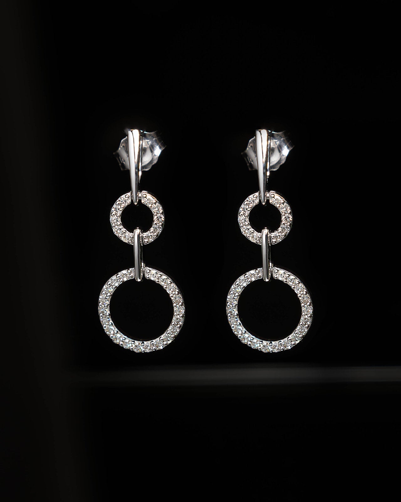 Diamond Fancy Circle Dangle Earrings in White Gold