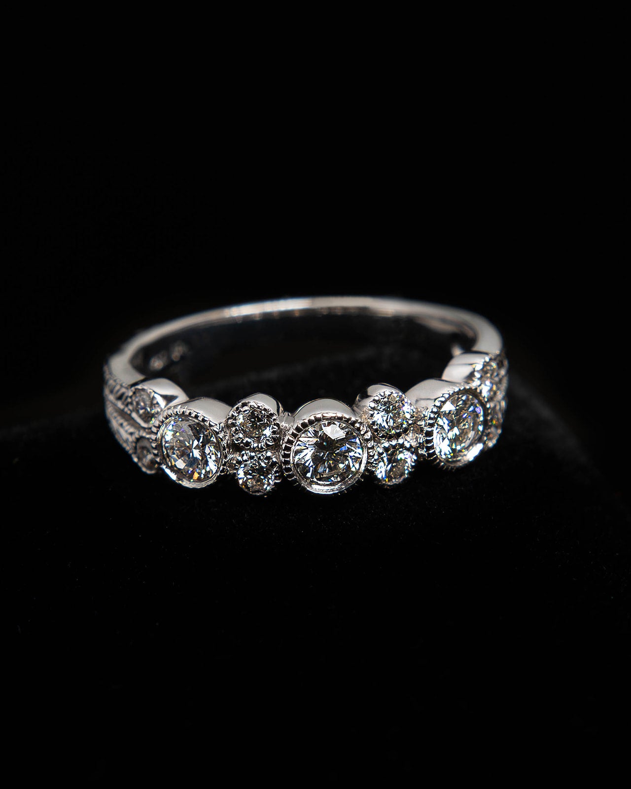 Beaded Round Diamond Ring in White Gold