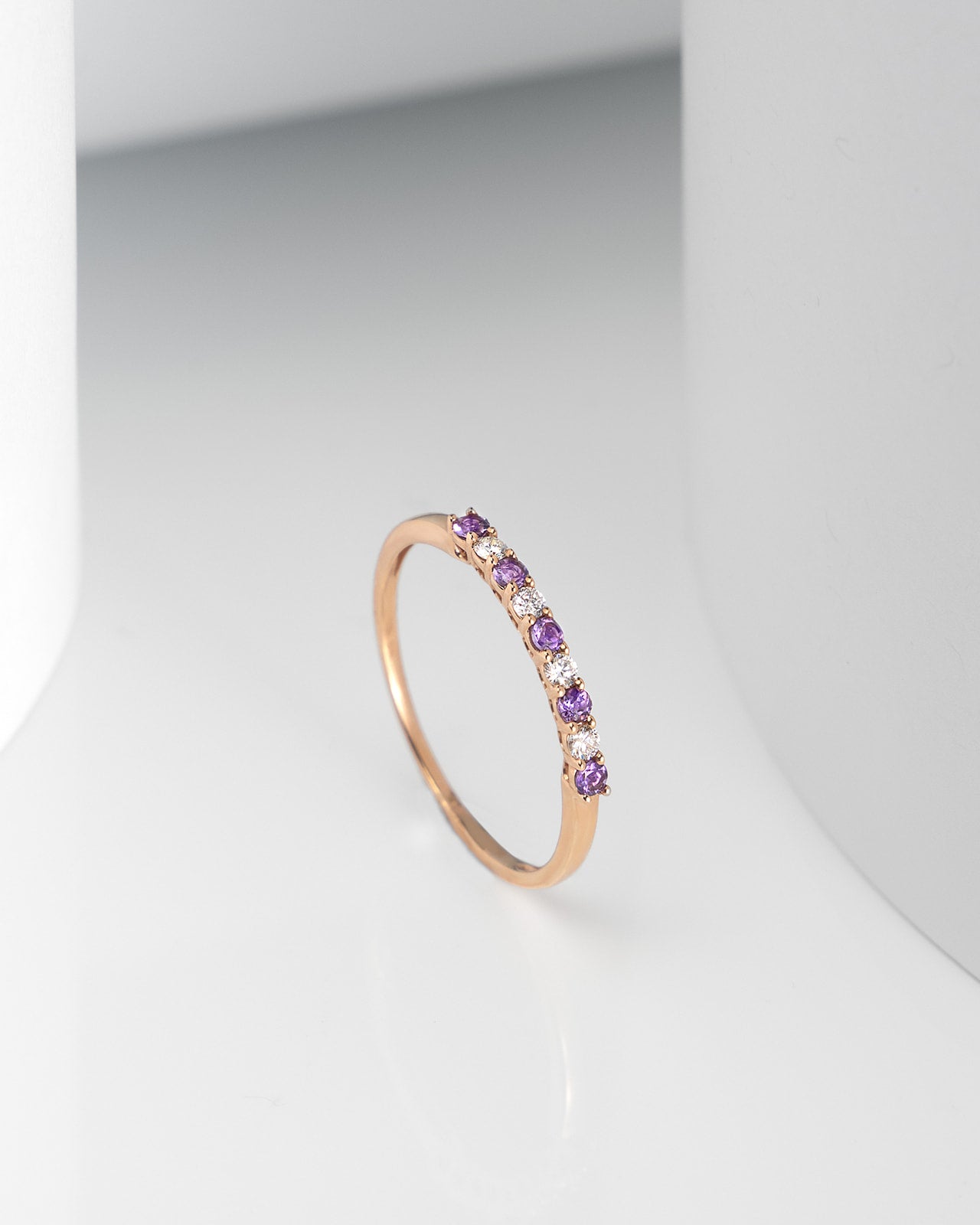 Stackable Amethyst and Diamond Band in Rose Gold