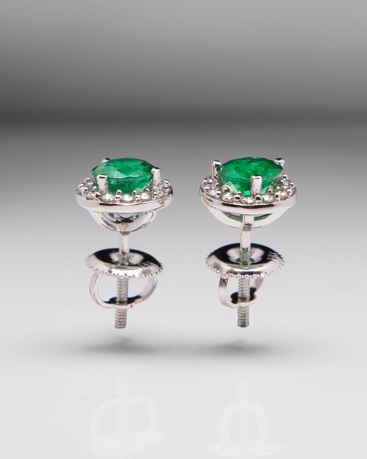 Emerald & Diamond Cluster Earrings in White Gold