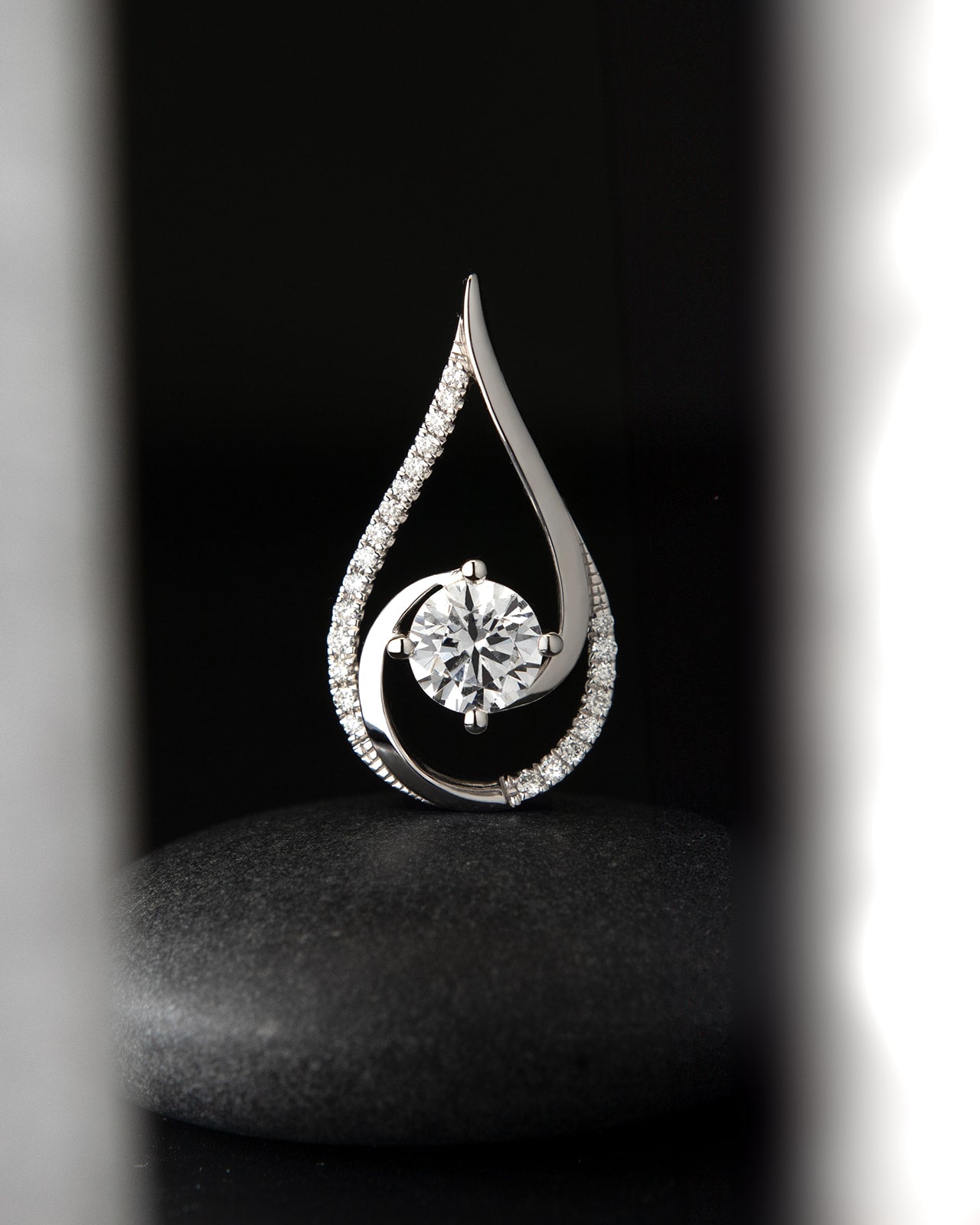 Teardrop Diamond and CZ Pendant in White Gold