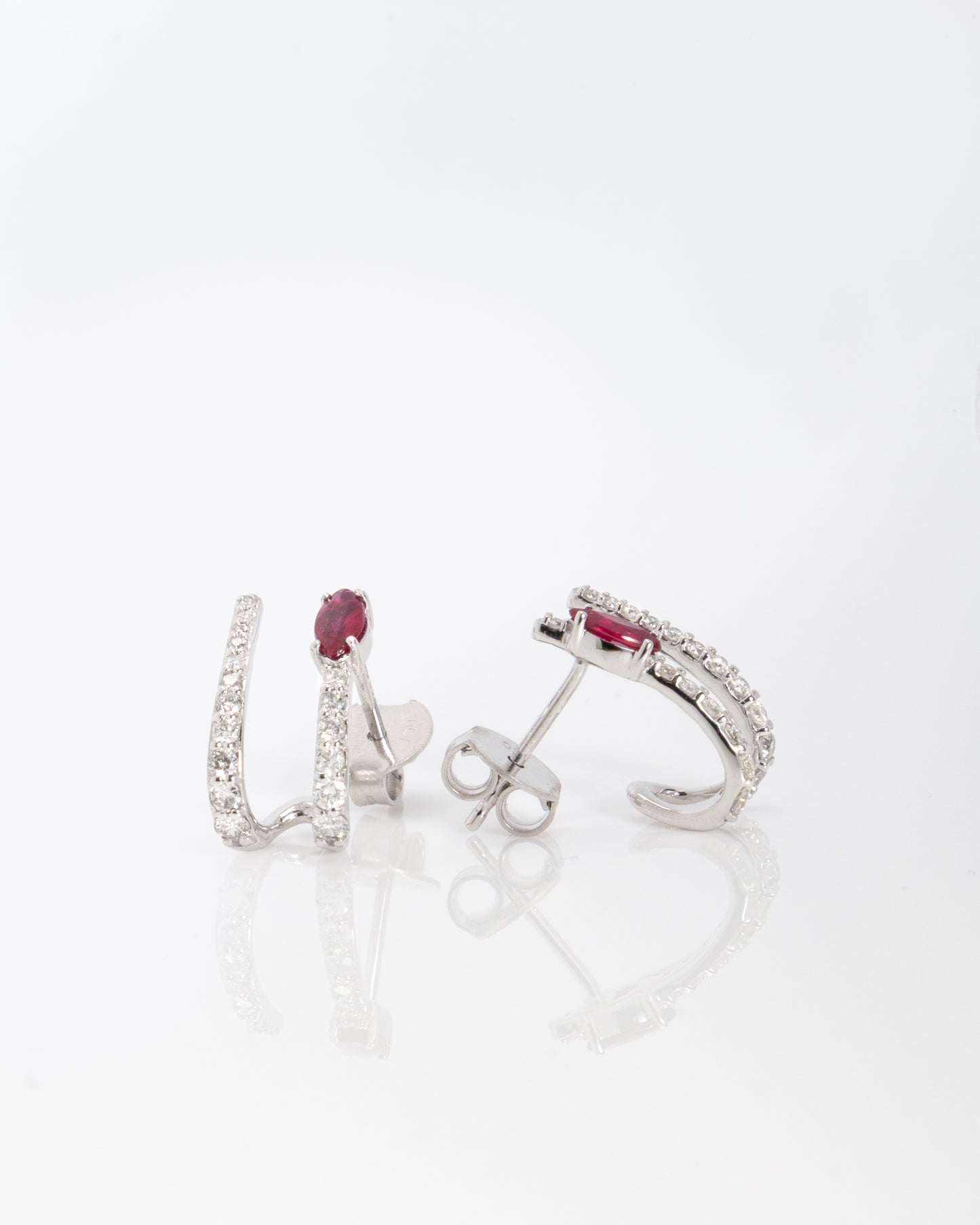 Ruby & Diamond Huggie Earrings in White Gold