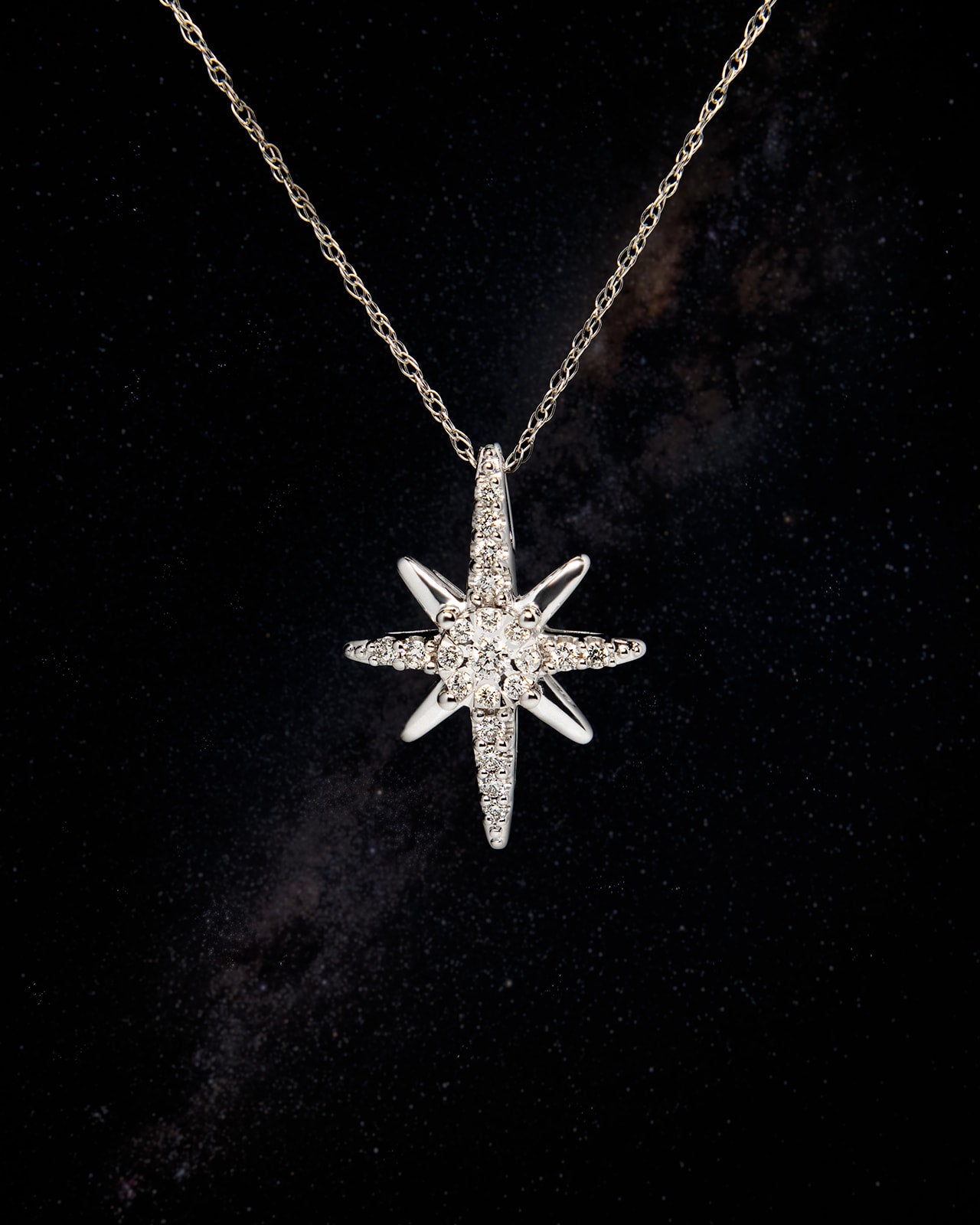 Diamond Bright Star Pendant in White Gold
