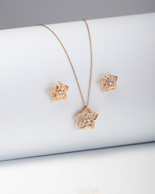 Flower Diamond Pendant with 8-inch Light Rope Chain in Rose Gold