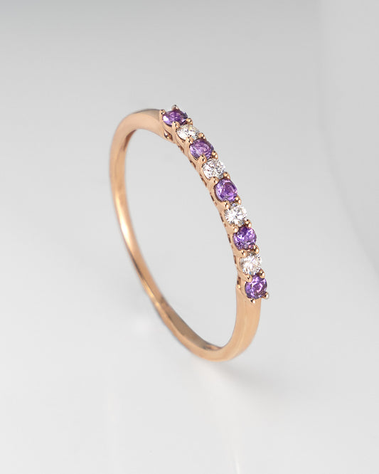 Stackable Amethyst and Diamond Band in Rose Gold