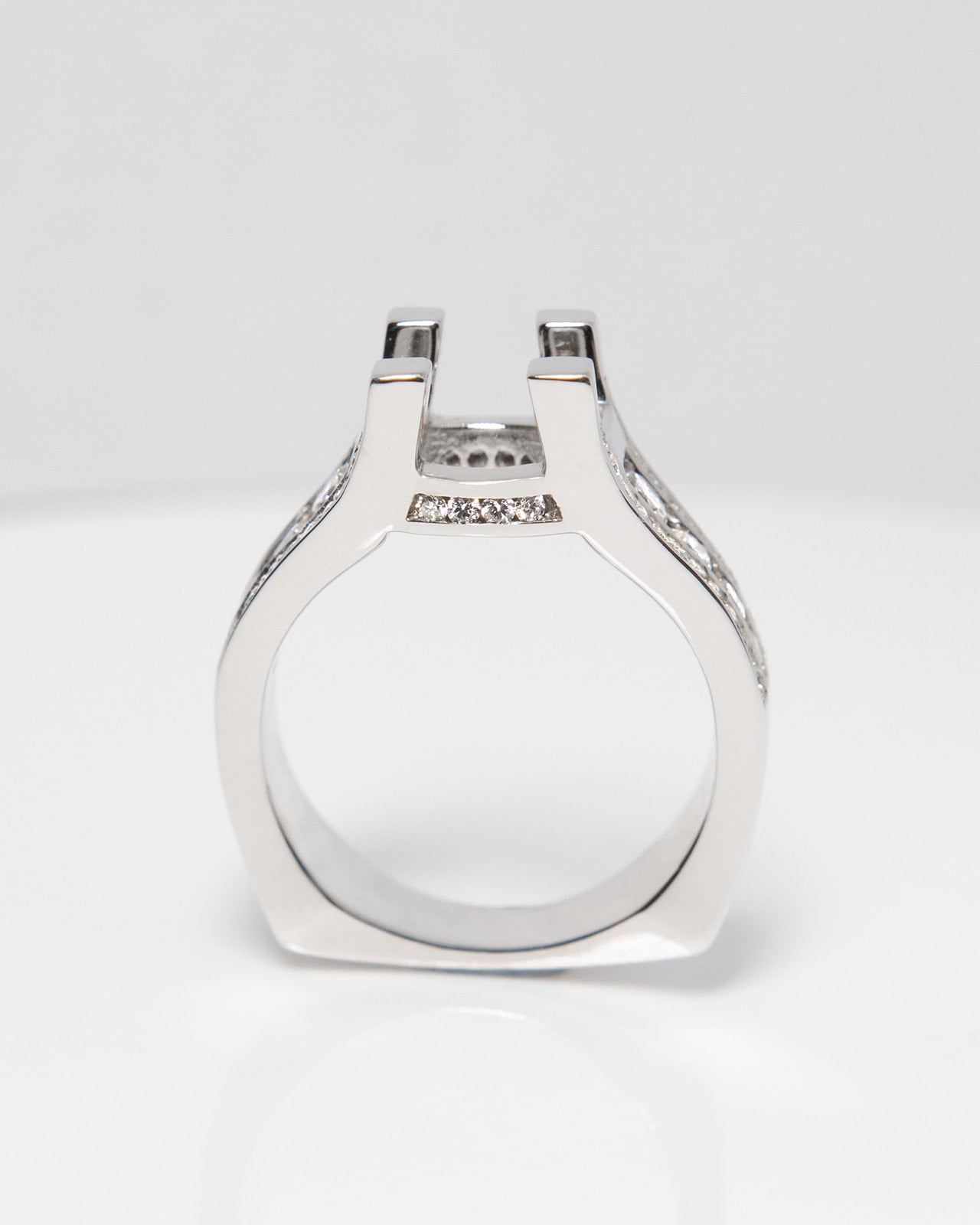 Thick Accent Diamond Mount Ring in White Gold