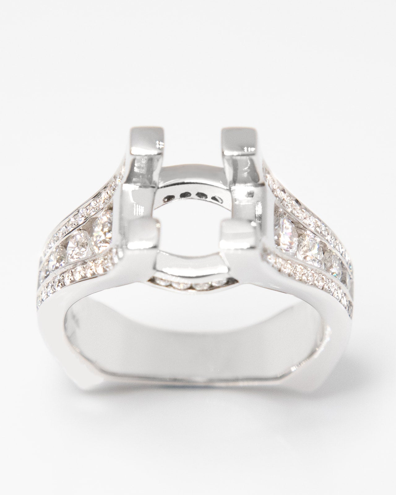 Thick Accent Diamond Mount Ring in White Gold