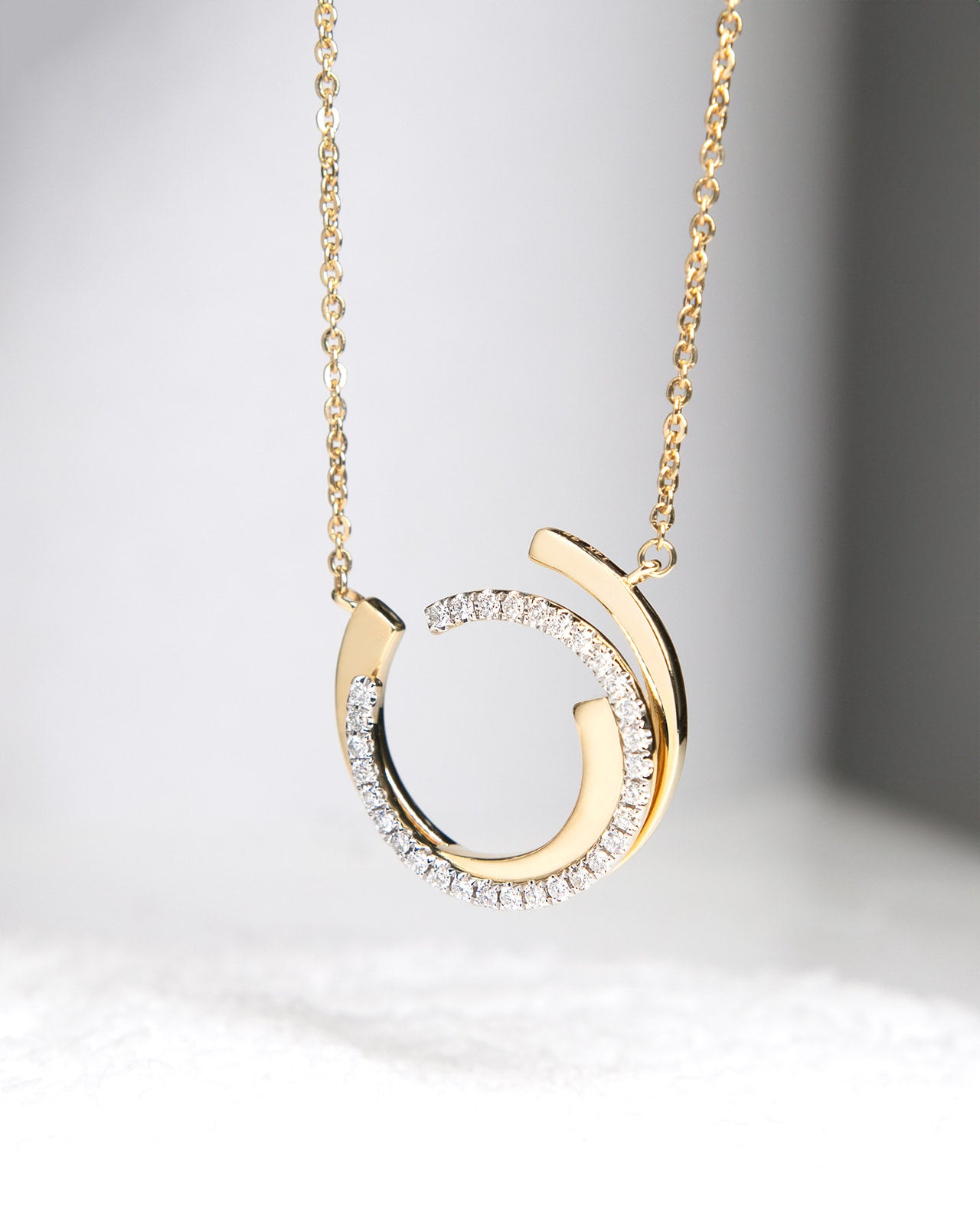 Open Circle Diamond Pendant in Yellow Gold