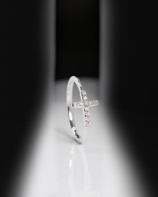 Cross Diamond Ring in White Gold
