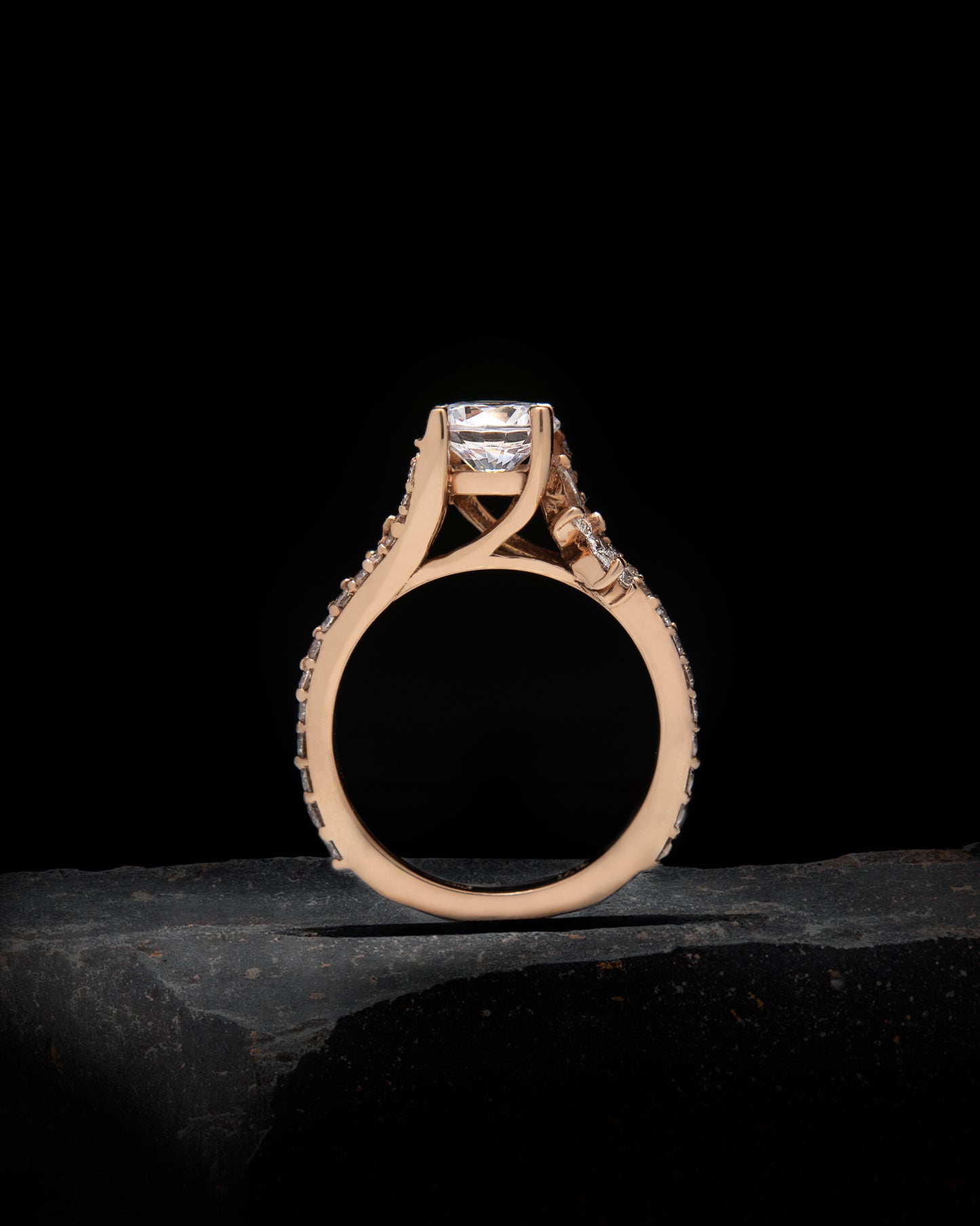 Oval and Round Diamond Ring in Rose Gold