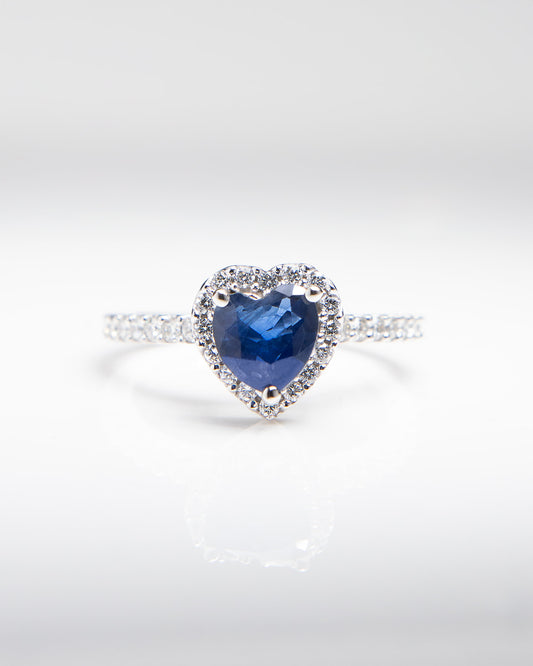 Blue Heart Sapphire and Diamond Ring in White Gold
