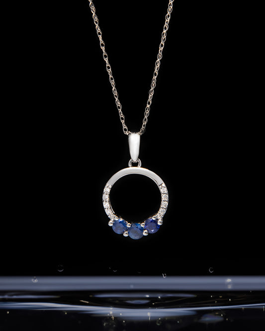 3 Round Sapphire & Diamond Circle in White Gold