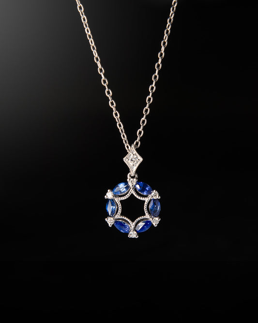 6 Sapphire & Diamond Pendant in White Gold