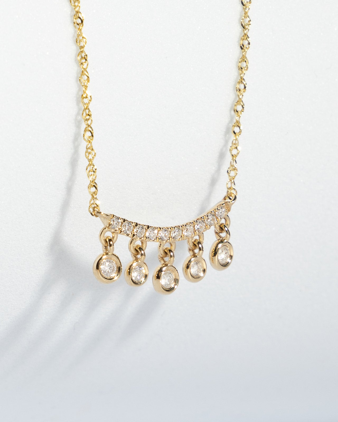 Hanging Diamond Bar Pendant in Yellow Gold
