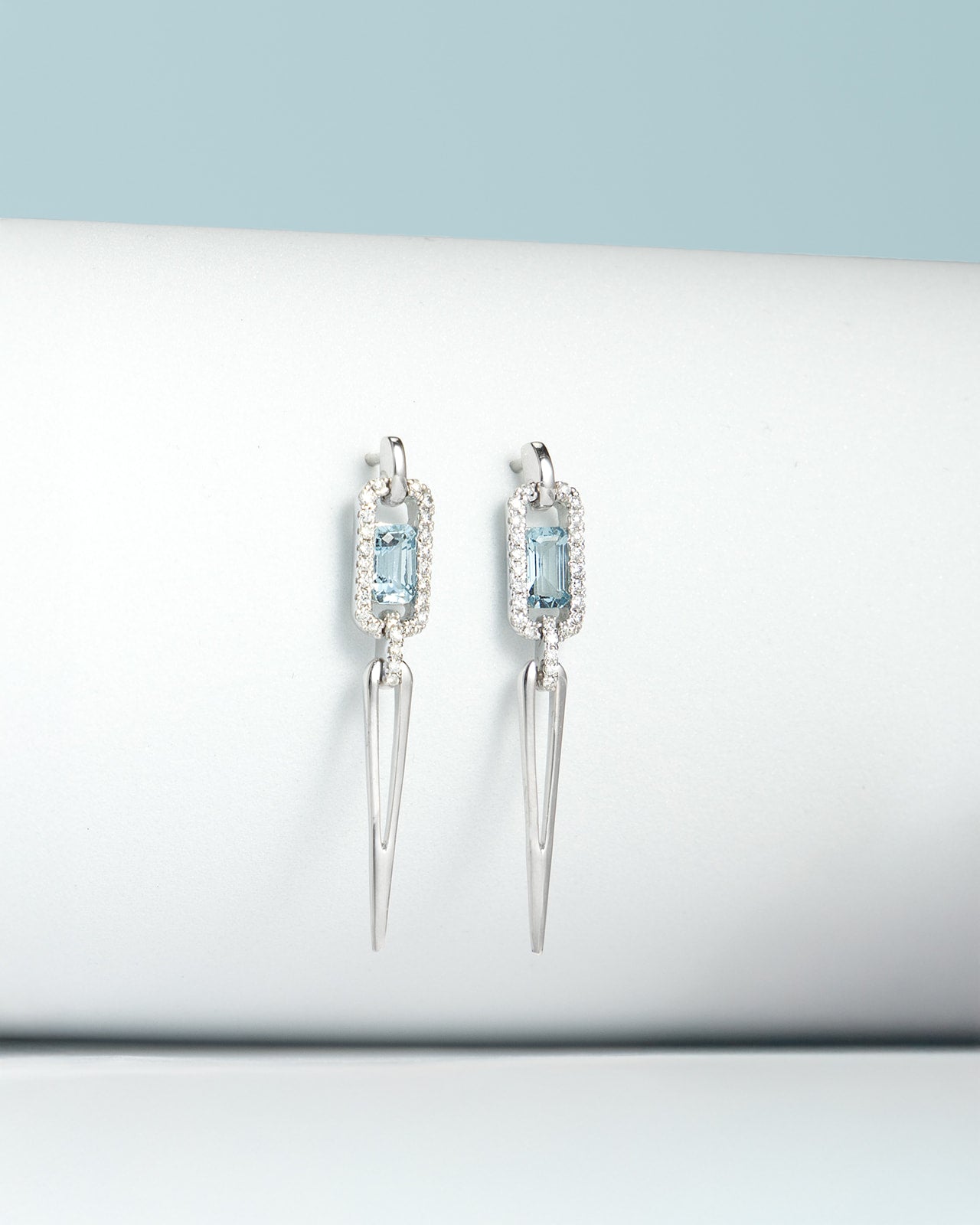 Aquamarine & Diamond Dangle Earrings in White Gold