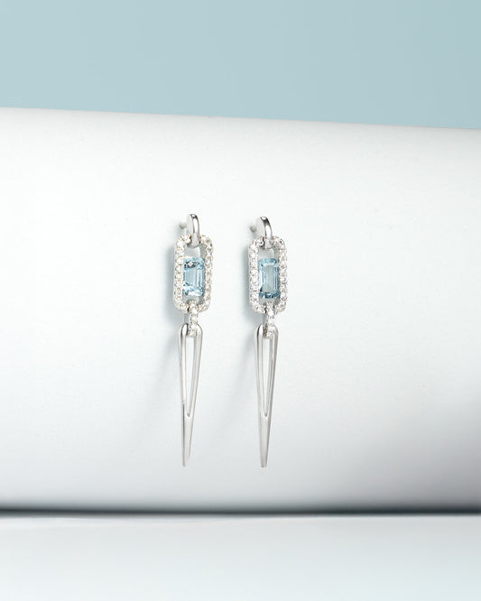 Aquamarine & Diamond Dangle Earrings in White Gold