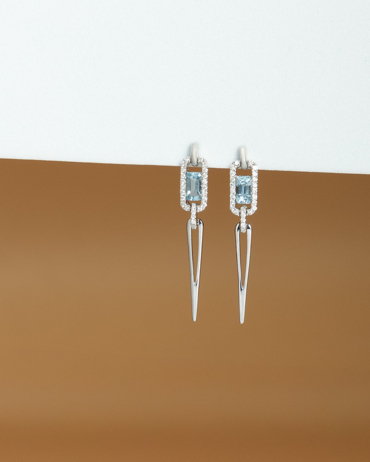 Aquamarine & Diamond Dangle Earrings in White Gold