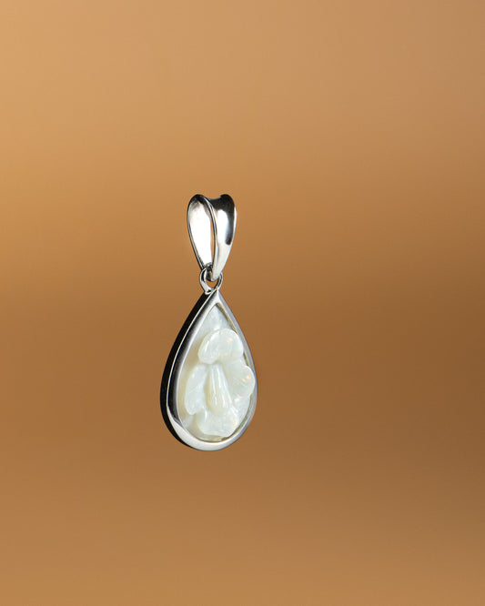 Carved Opal Pendant in White Gold