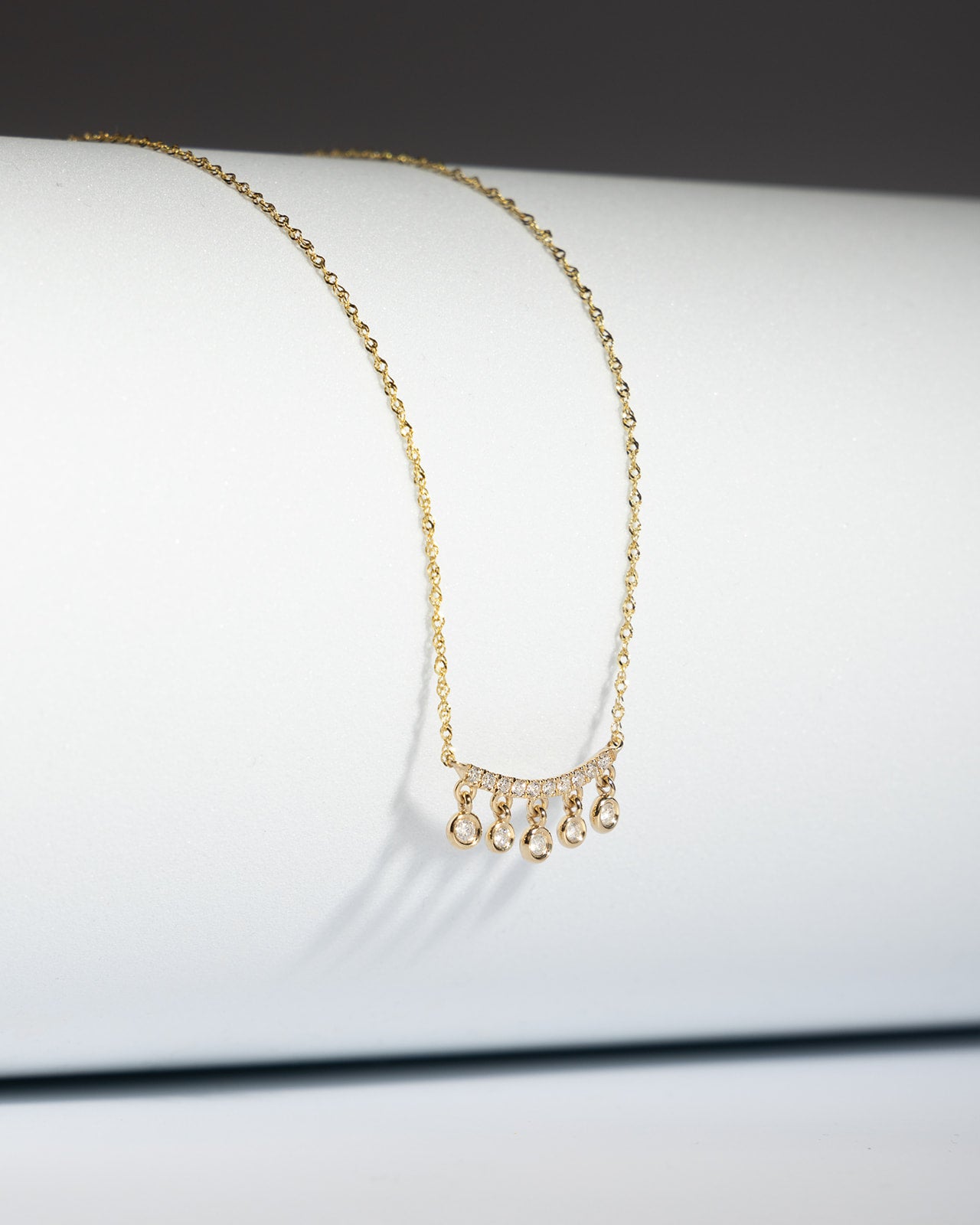 Hanging Diamond Bar Pendant in Yellow Gold