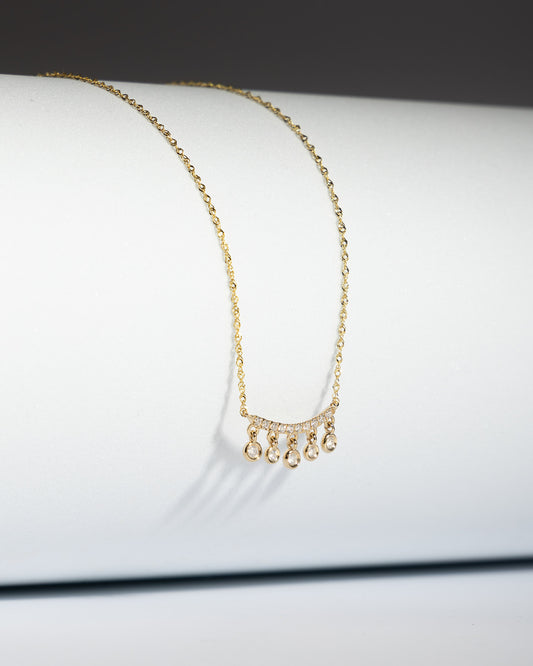 Hanging Diamond Bar Pendant in Yellow Gold