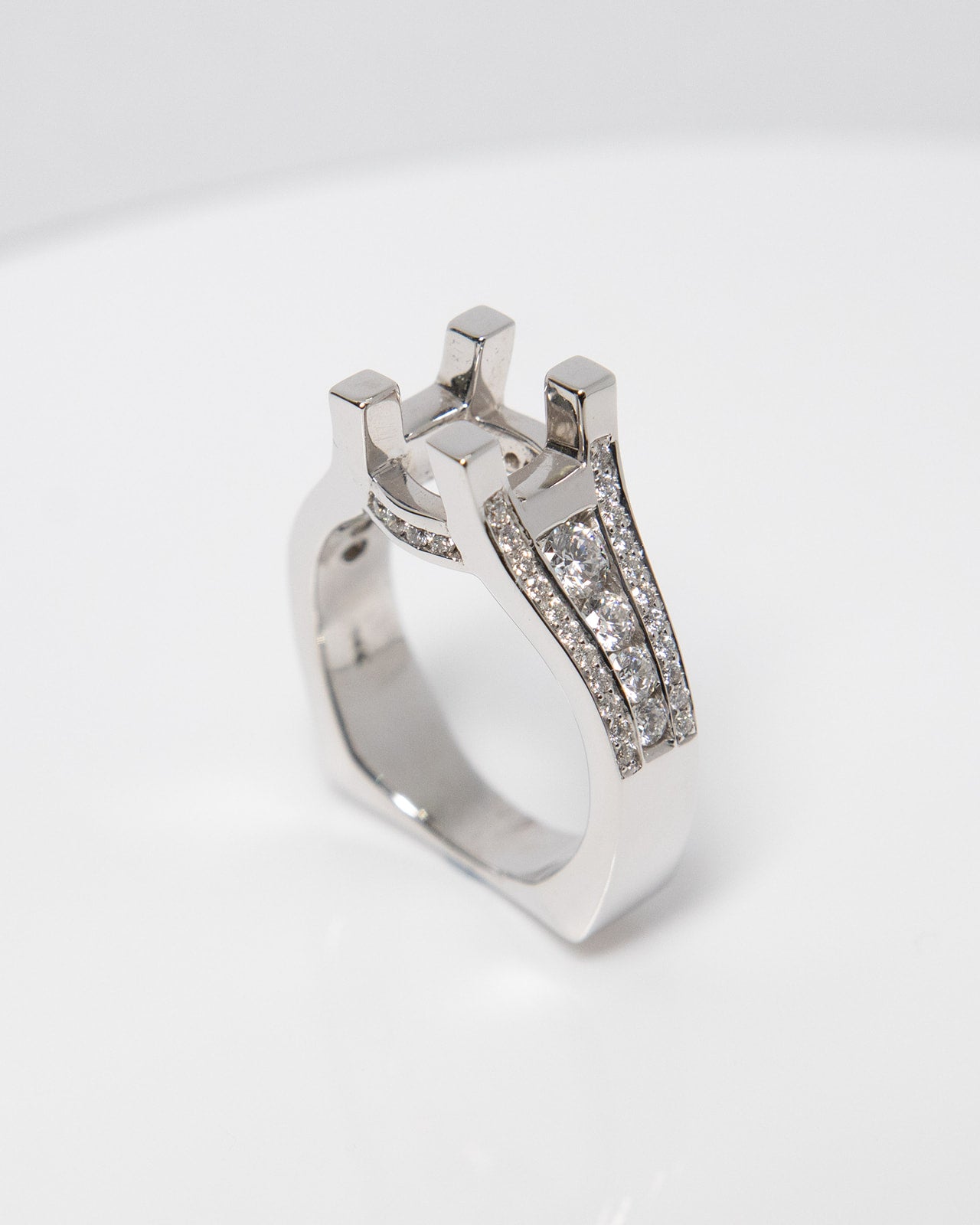 Thick Accent Diamond Mount Ring in White Gold