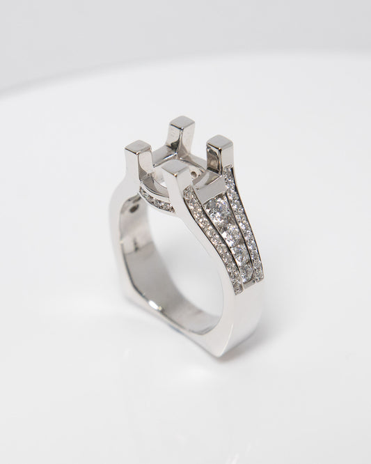 Thick Accent Diamond Mount Ring in White Gold