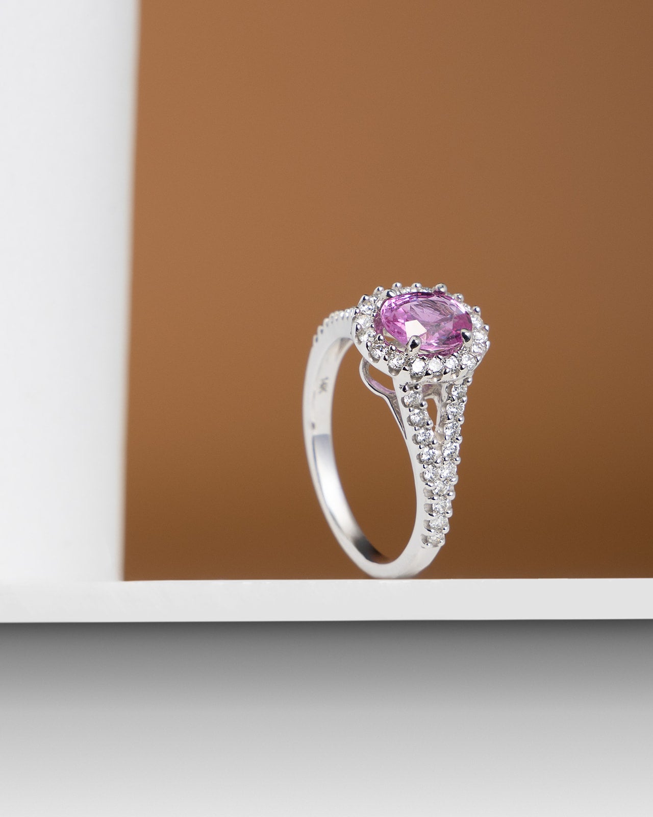 Pink Sapphire and Micro Pave Diamond Ring in White Gold