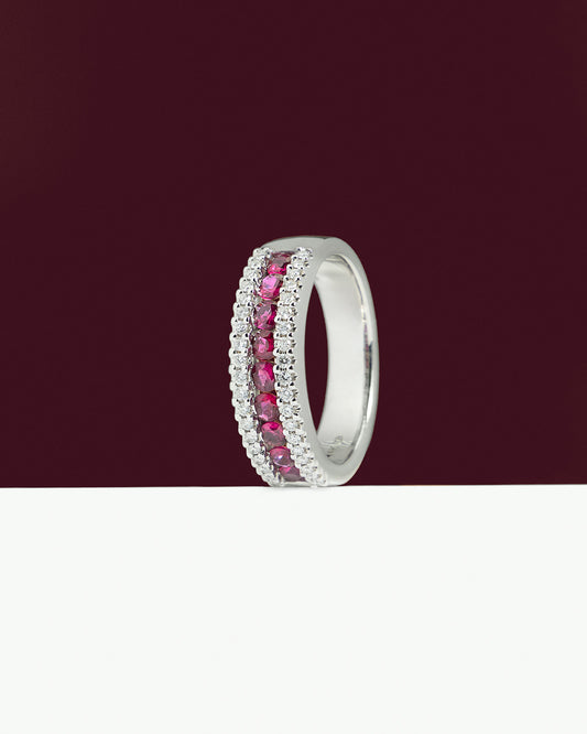 Nine Ruby and Diamond Ring in White Gold