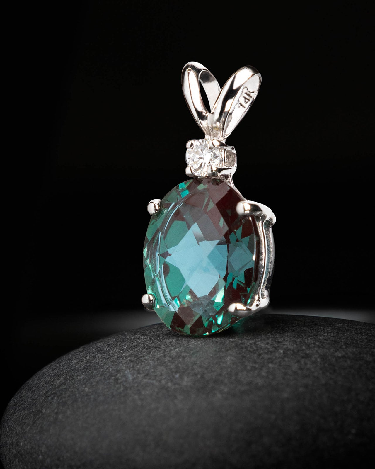 Lab Alexandrite & CZ Pendant in White Gold